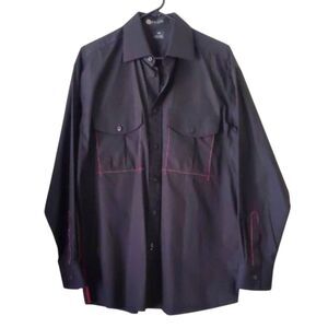 SEAN JOHN Men Black Long Sleeve Cotton Shirt with Red Stitching Accents  Size M